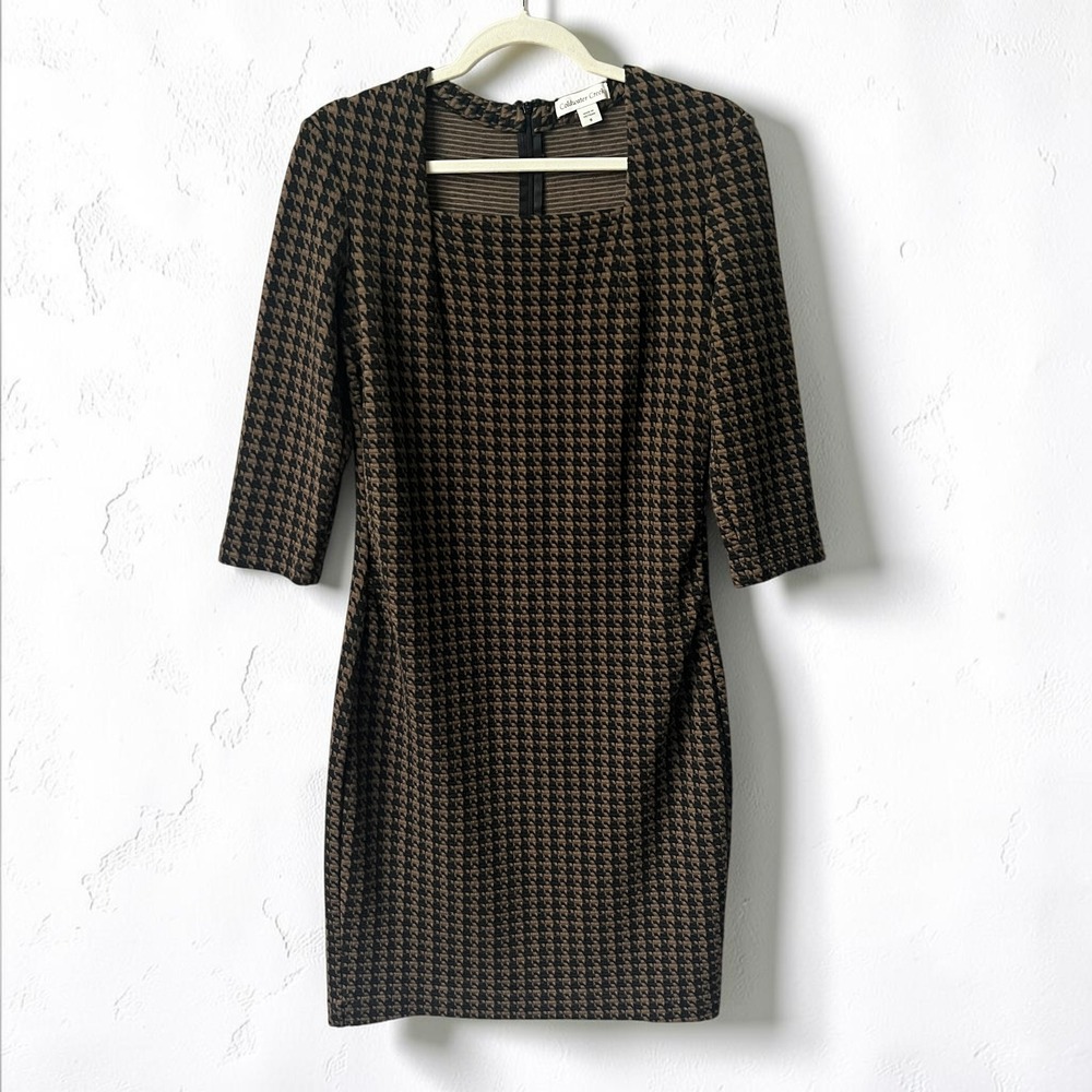 Coldwater Creek Dress Women's 8 Houndstooth Black Brown Sheath Office Mod Retro